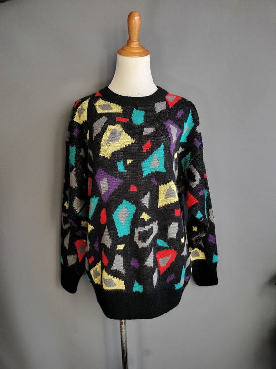 1980s Esprit Sport Memphis Style Abstract Novelty Sweater