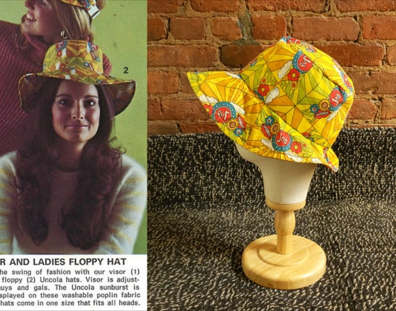 1970s 7UP uncola pop art floppy bucket hat, 70s ca