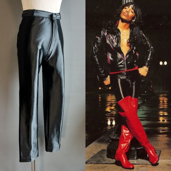 1970s-1980s shiny jeans, spandex satin pants, bla… - image 7