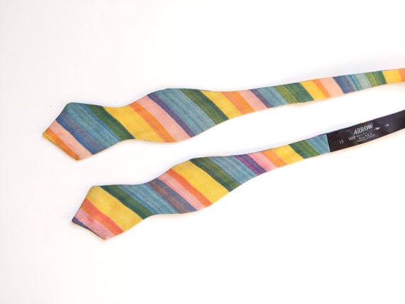 1940s handpainted self tie bow tie, rainbow silk … - image 7