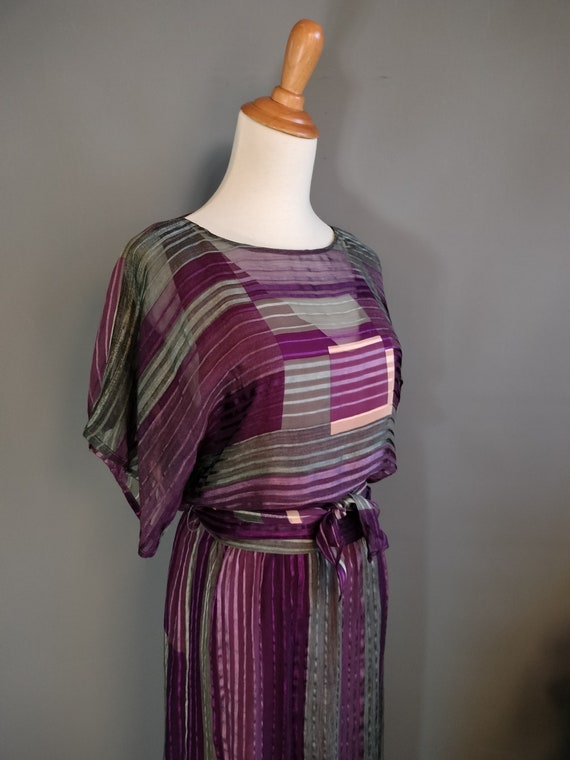 1980s Silk Farm silk dress, sheer ribbon satin st… - image 9