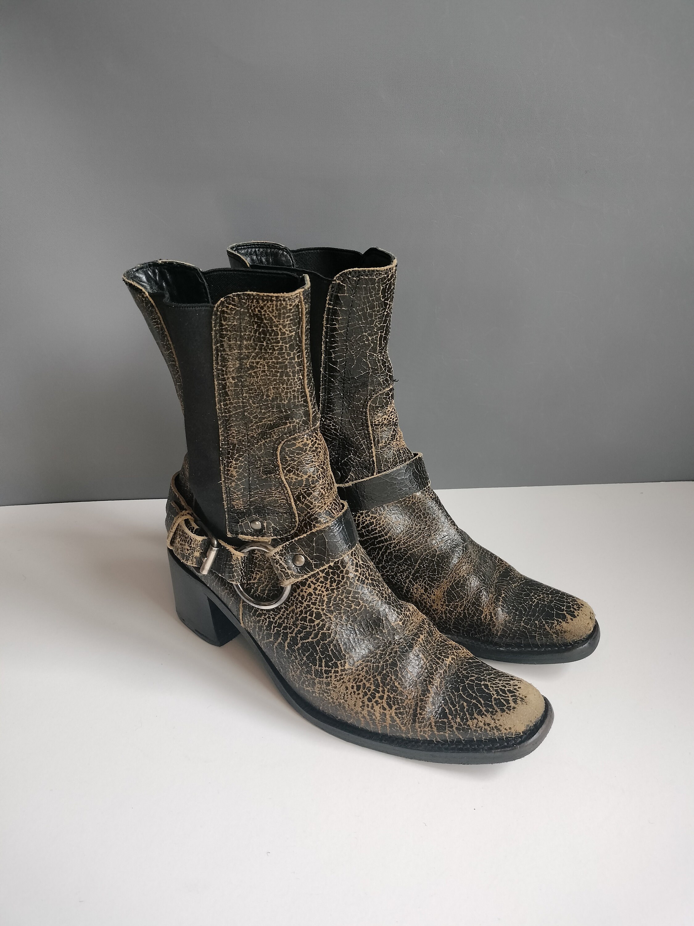 MIU MIU 2006 Square Toe Western Boots in Polished Calfskin