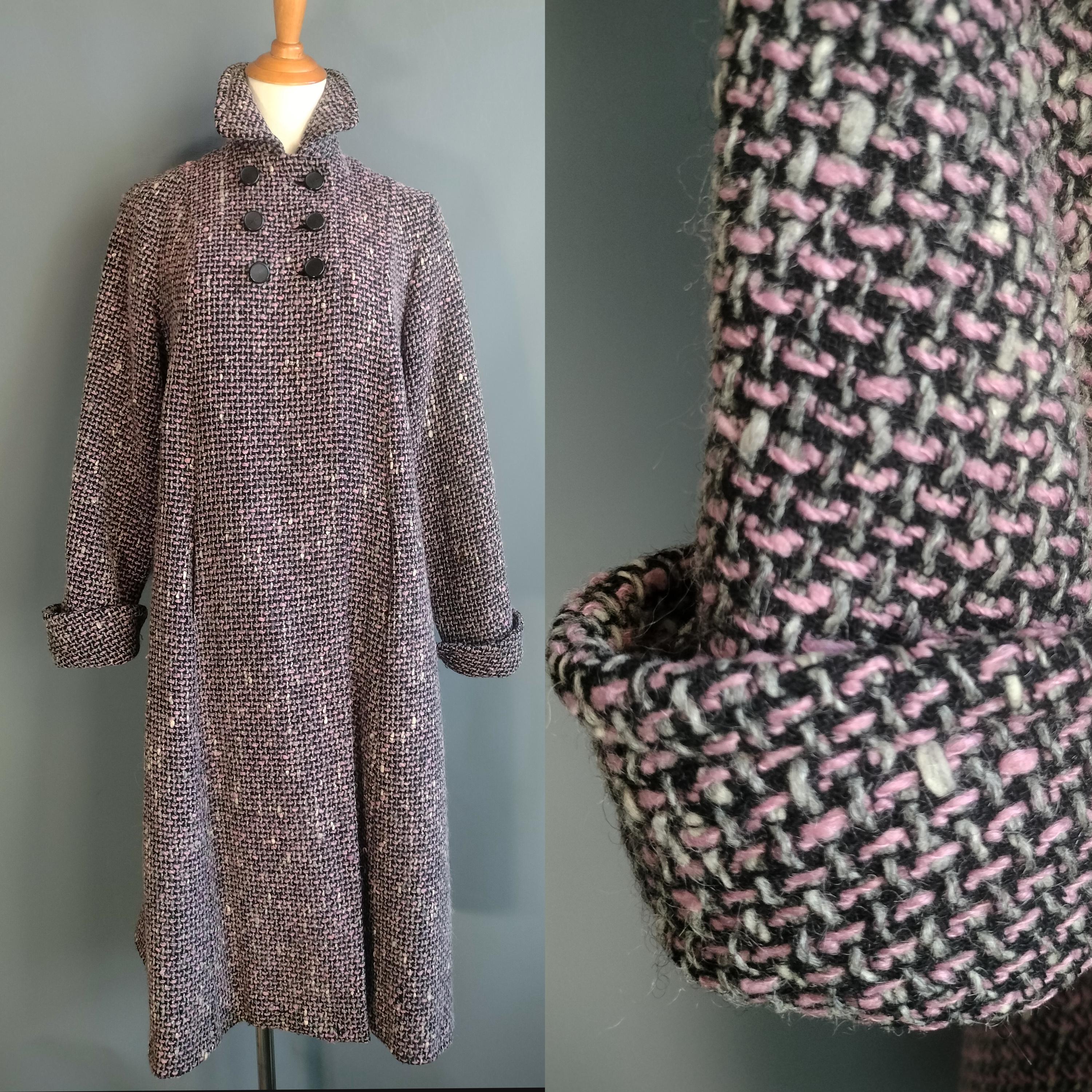 1950s Pink Tweed Swing Coat, Pyramid Vintage 50s Trapeze Overcoat