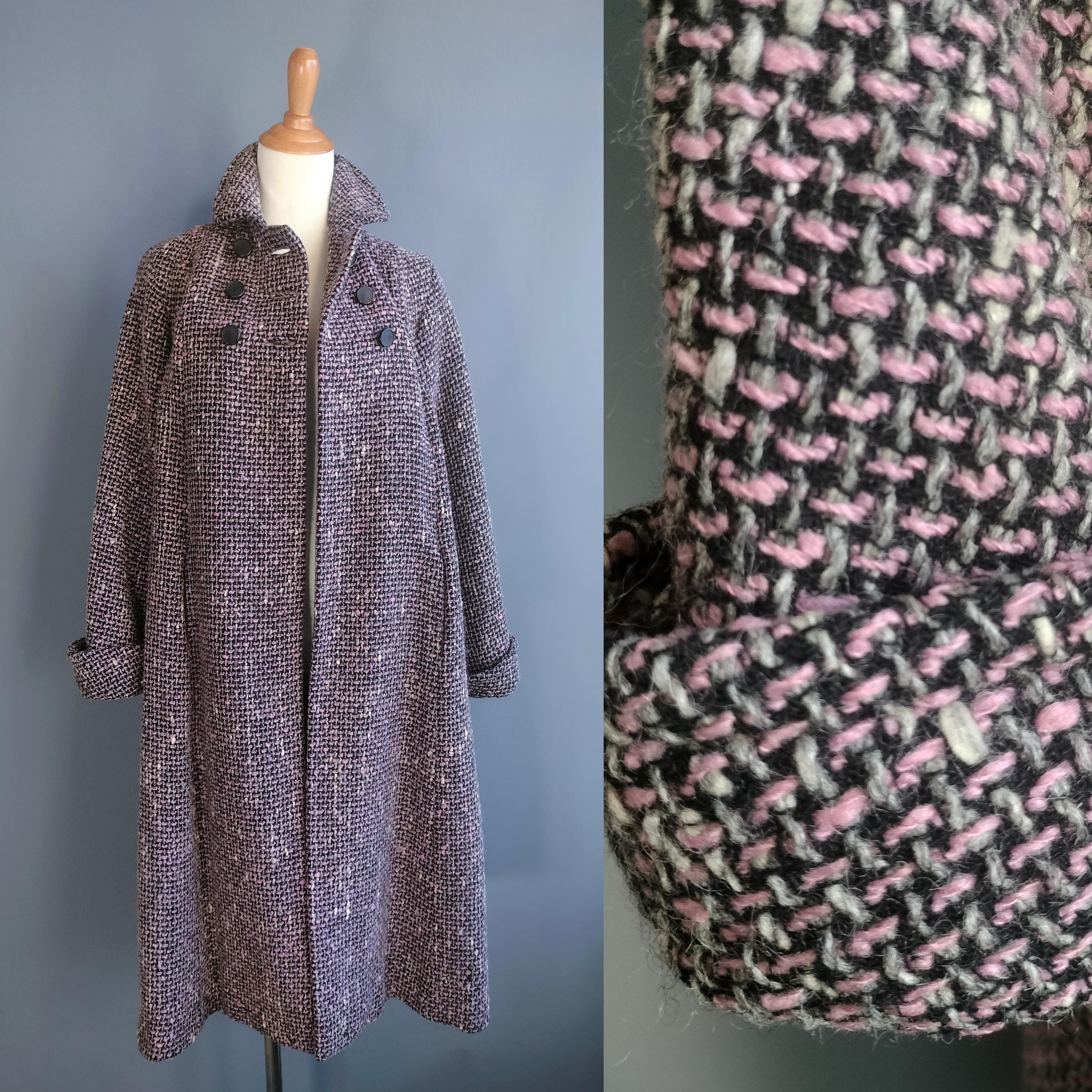 ジャケット・アウター 50s Special Vintage Colorful Nep Tweed 1950s Pink Tweed Swing Coat, Pyramid Vintage 50s Trapeze Overcoat