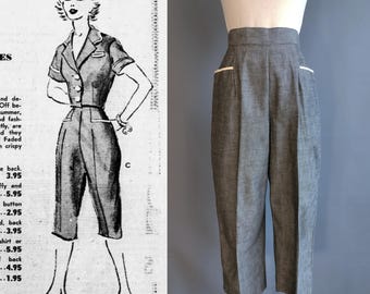 1950s Koradenim Hose, graue Selvedge Denim Capri, Koret of California, Taschen, small xs size, deadstock new old stock