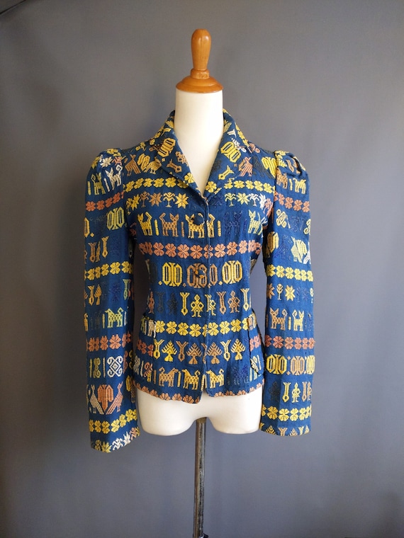 1940s guatemalan cotton handwoven jacket, puff sle