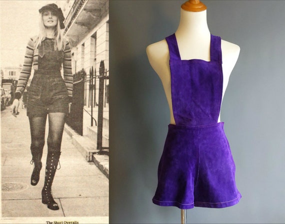 1970s custom-made purple suede bib hot pants, romp