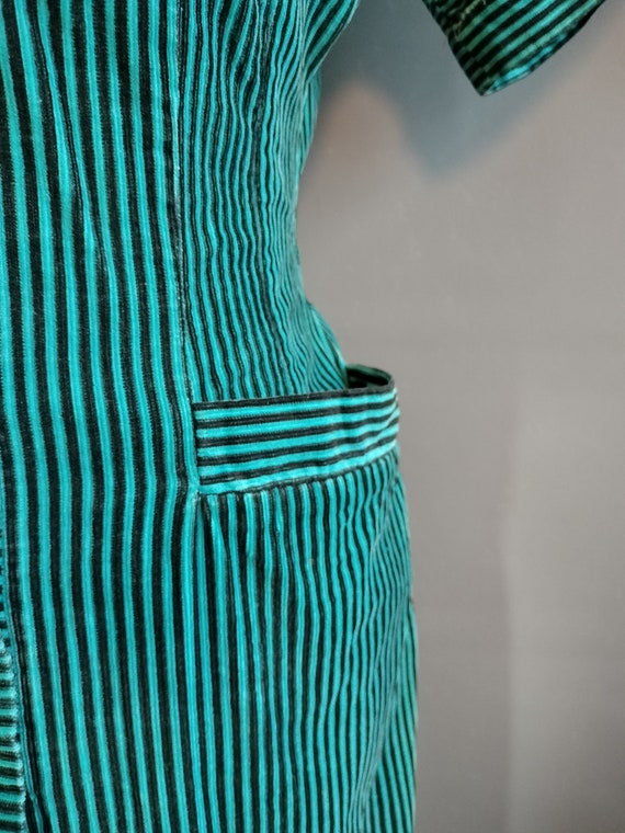1950s striped corduroy wiggle dress, peacock blue… - image 5