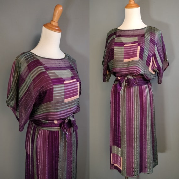 1980s Silk Farm silk dress, sheer ribbon satin st… - image 1
