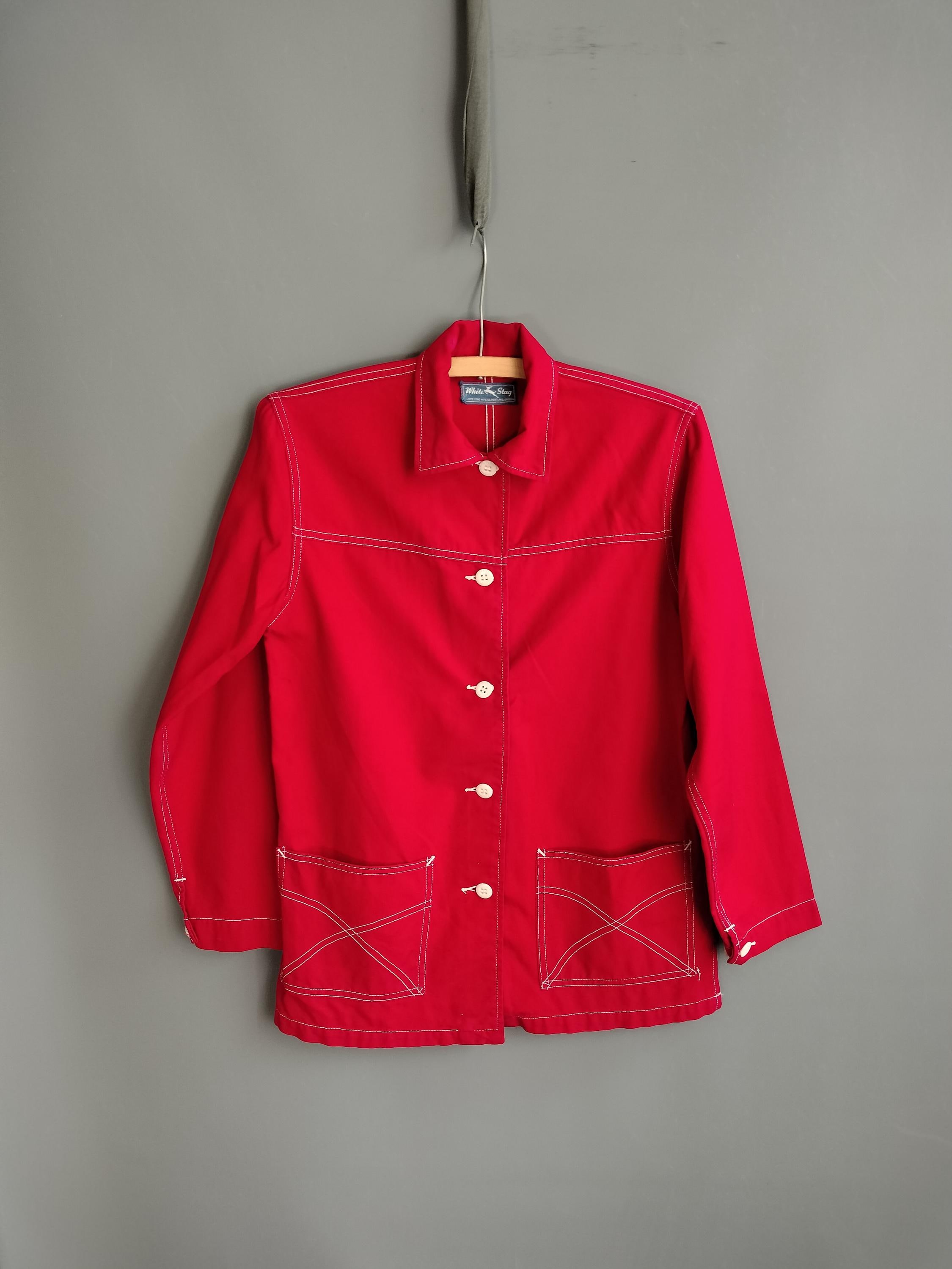 1940s White Stag Sailcloth Jacket With Pockets, Red and White