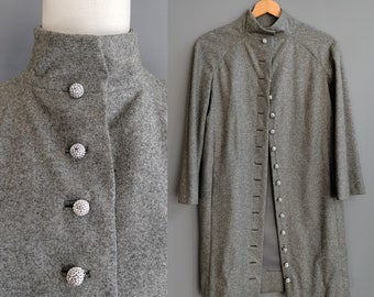 1960s minimalist grey wool coat, Tiffeau and Busch, mod, medium size