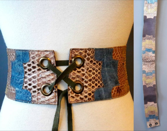 med-large 1970s snakeskin striped custom made belt