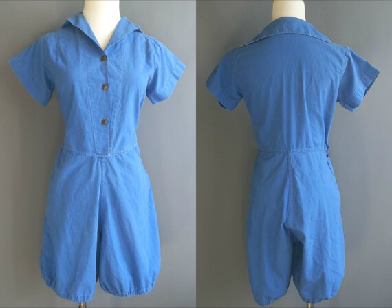 1930s-40s gymsuit, blue cotton sanforized 1940s gy