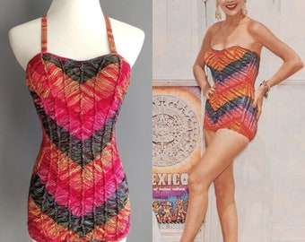 Vintage 50s JANTZEN Swimsuit / 1950s Playsuit / 1950s Cotton Vintage 50s JANTZEN Swimsuit / 1950s Playsuit / 1950s Cotton
