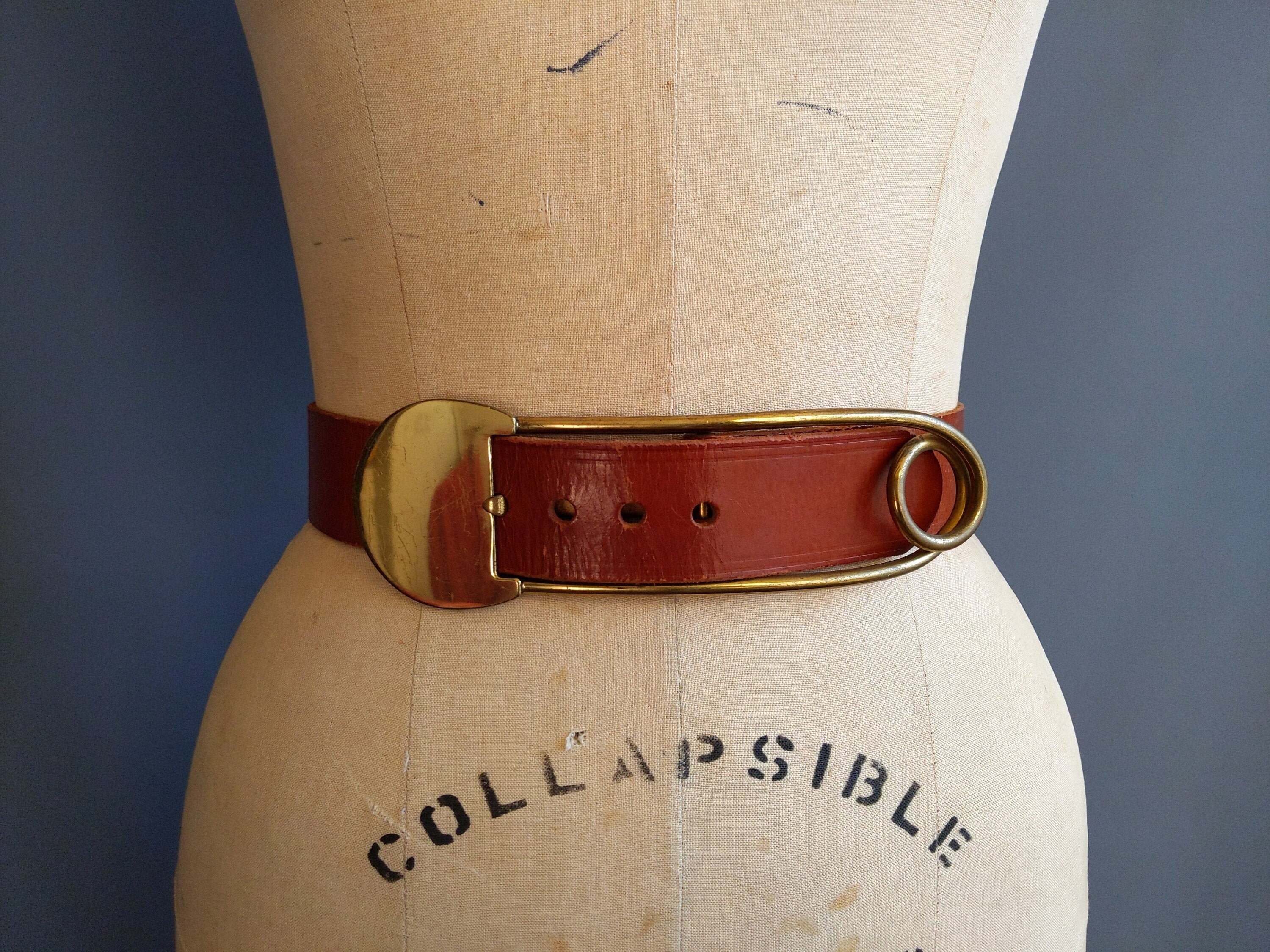 1950s Safety Pin Belt, Roger Van S, Saddle Brown Leather - Etsy display picture 1