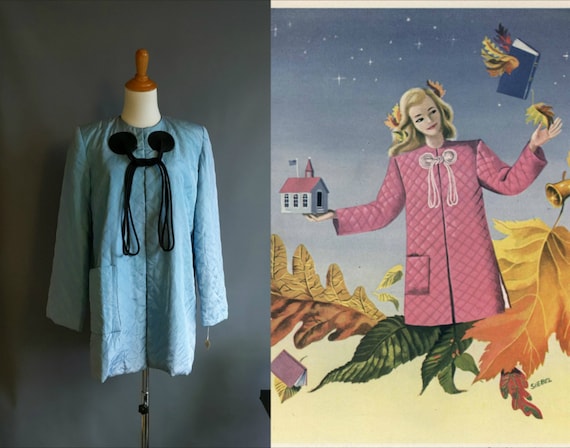 1940s Textron housecoat, blue and black rayon quil