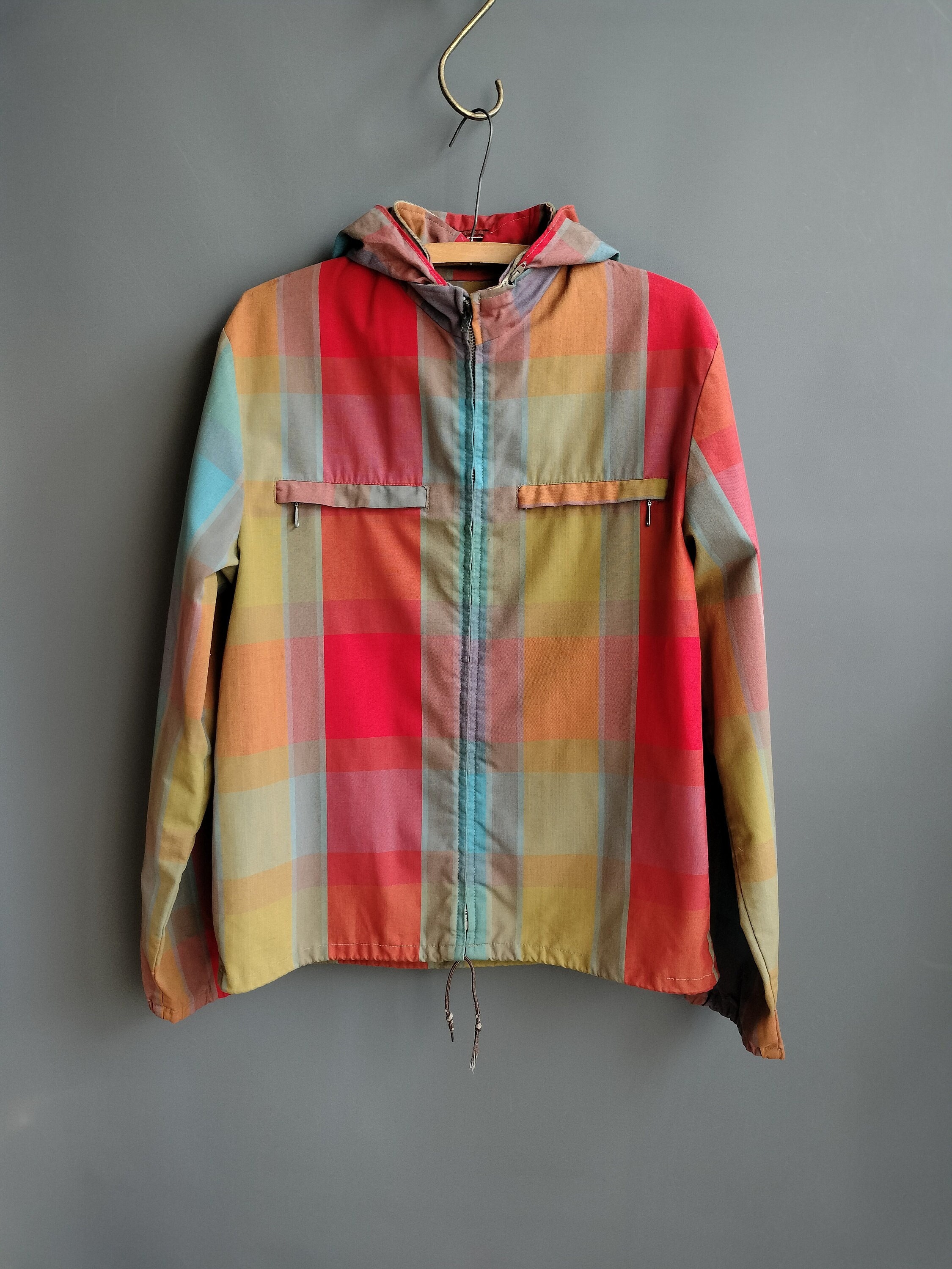 Vintage Polo Ralph Lauren Pastel Plaid Zip Up Jacket Size XL Easter Madras