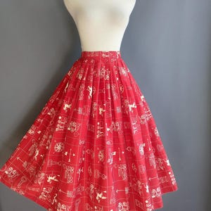 1950s Laura Jean Allen novelty print skirt, Associated American Artists, artist fabric, Miss Pat california, xs small size