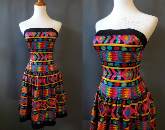 1980s silk bustier pouf cocktail dress, 1980s prom