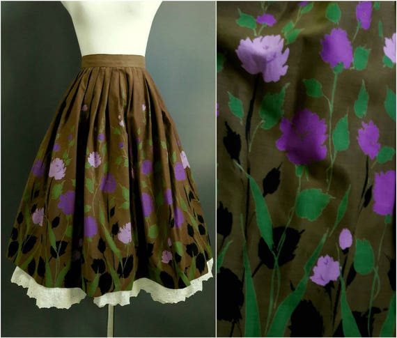 1950s border print skirt, 50s novelty skirt, 1950s