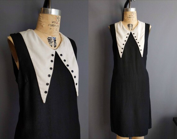 1960s dagger collar linen rayon dress, medium size