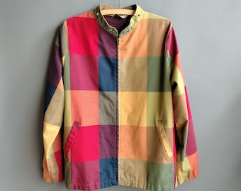 1960s zipper surf jacket, rainbow plaid california style windbreaker, beach boys, surfer mod