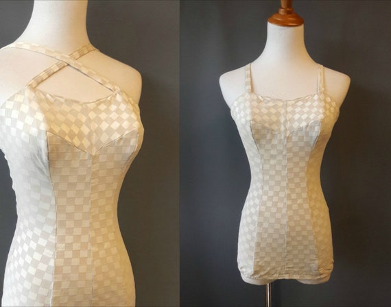 1950s Rose Marie Reid checkerboard swimsuit, small