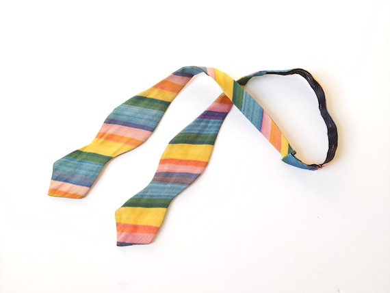 1940s handpainted self tie bow tie, rainbow silk … - image 1