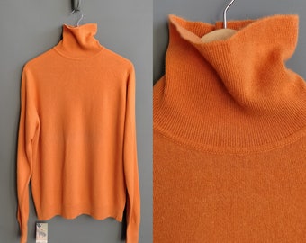 1970s cashmere turtleneck sweater, cheddar cheese orange, large xl size, s. fisher burlington arcade london, scottish scotland