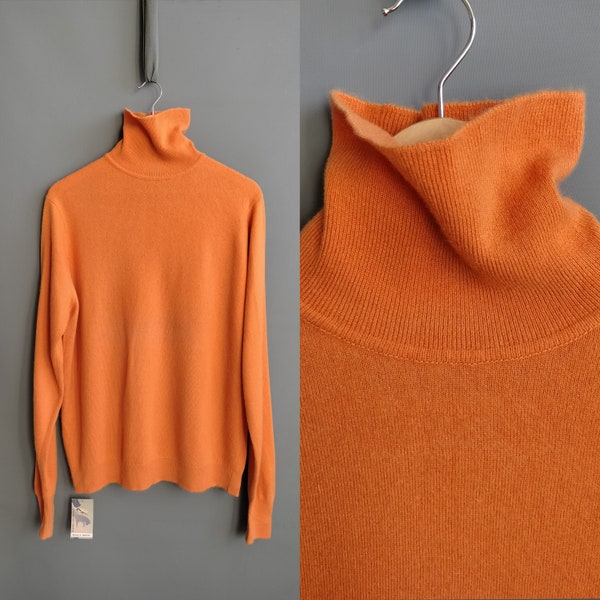 Pull à col roulé en cachemire des années 1970, cheddar orange, grand xl, art. salle d'arcade fisher burlington londres, écosse écossais