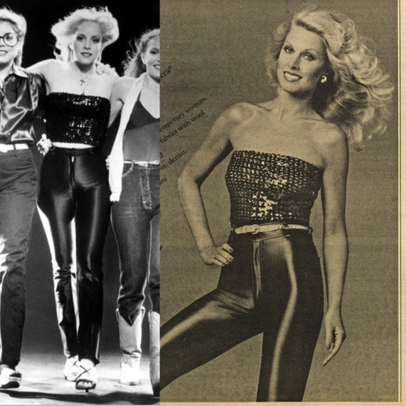 1970s-1980s shiny jeans, spandex satin pants, bla… - image 6