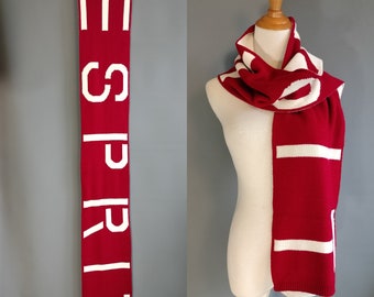 1980s Esprit logo scarf, catalog item, red and white, deadstock new old stock