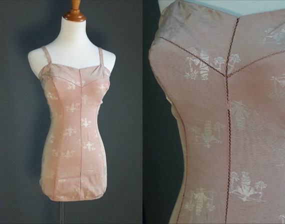 1950s Rose Marie Reid novelty stretch satin brocad