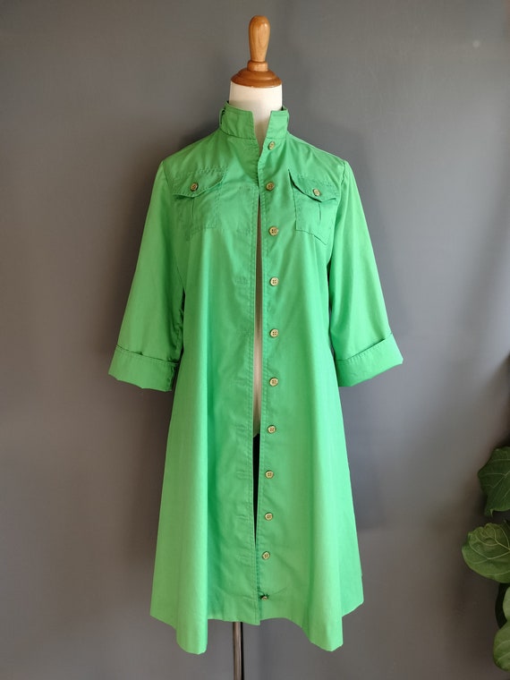 1970s trapeze cargo pocket coat dress, Serbin ten… - image 2