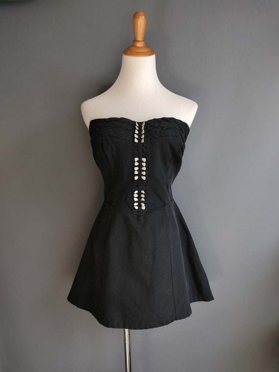 1950s Catalina swim dress, strapless black rayon f