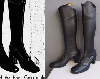 size 8-9 1970s stretch leather and vinyl gogo Golo boots, super high quality made in Italy, stocking boots or leg huggers