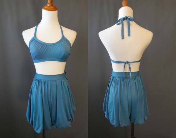 1940s rayon jersey bloomer swimsuit, 1940s two pie