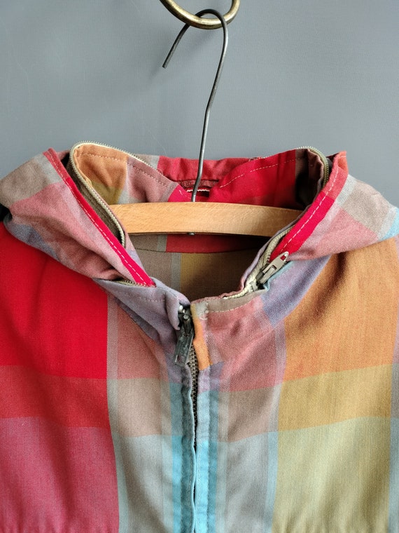 1960s rainbow plaid zipper jacket, hooded beach j… - image 4