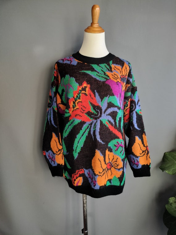 1980s Esprit Sport Huge Florals Novelty Sweater, Fall 1986 Catalog