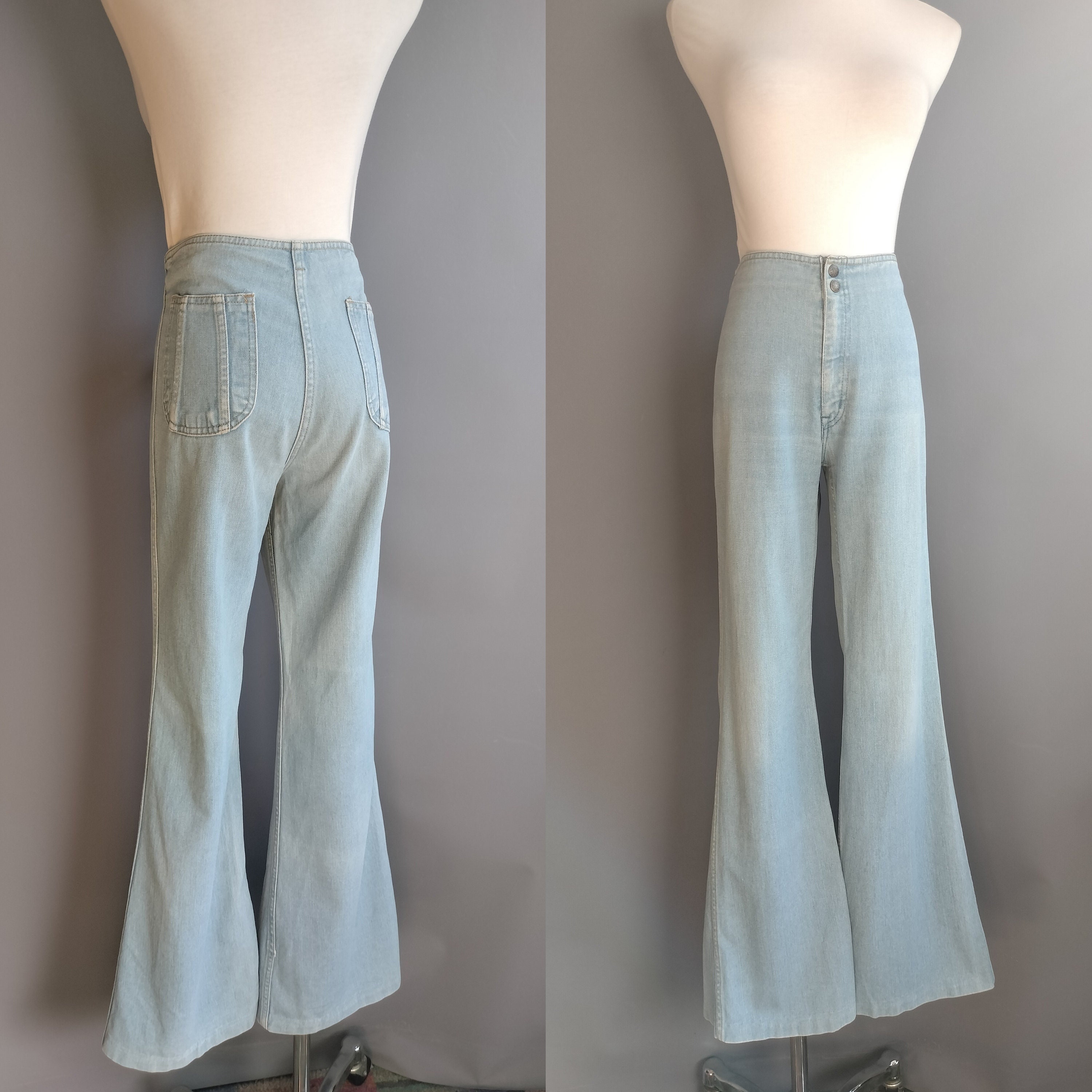 1970s Jeans With No Waistband, Bellbottoms, Faded Glory Label, 70s  