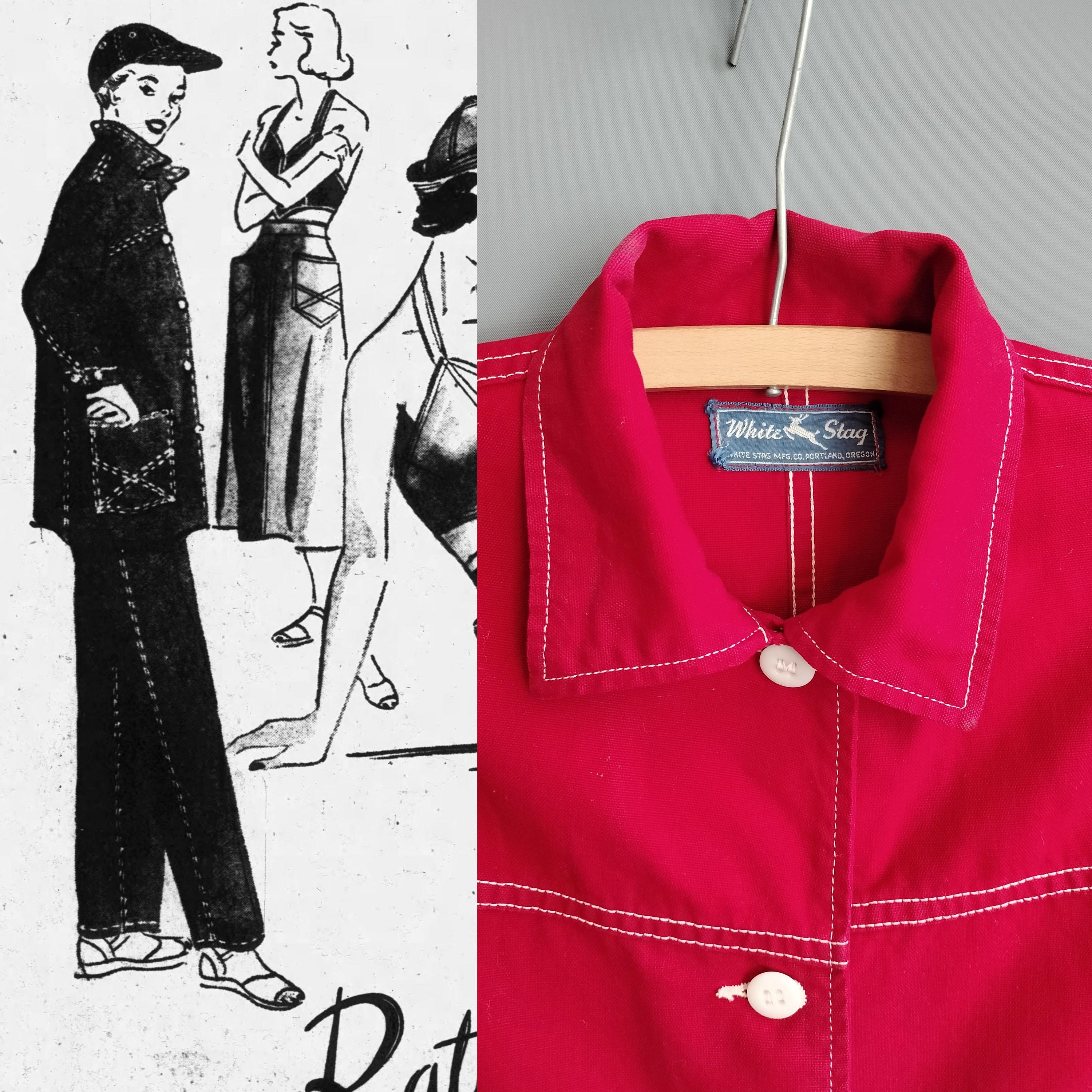 1940s White Stag Sailcloth Jacket With Pockets, Red and White