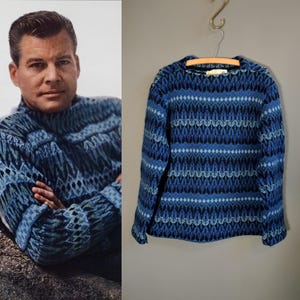 m - 1950-1960-tal svensk intarsiaulltröja, pulkamönster, Island Jersey Modeler, Hans Heitsch, unisex skidkläder