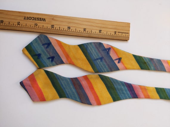 1940s handpainted self tie bow tie, rainbow silk … - image 5