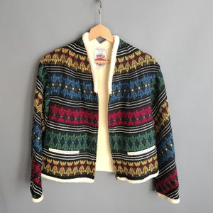 1950s wool Mini Weis handwoven jacket coat, pile lining hand woven, primary colors medium large