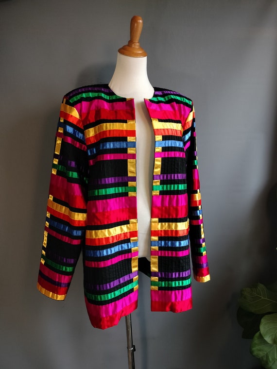 1980s rainbow ribbon jacket, Tachi Castillo made i