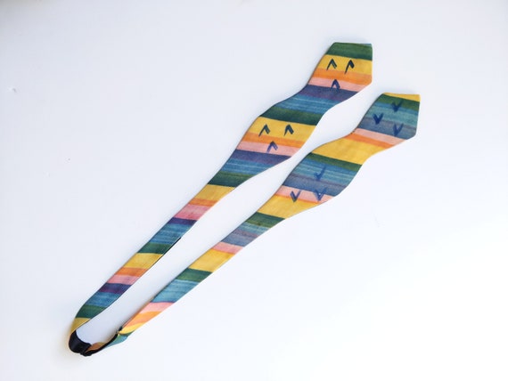 1940s handpainted self tie bow tie, rainbow silk … - image 3