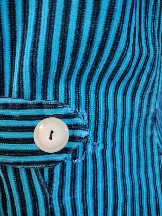 1950s striped corduroy wiggle dress, peacock blue… - image 10