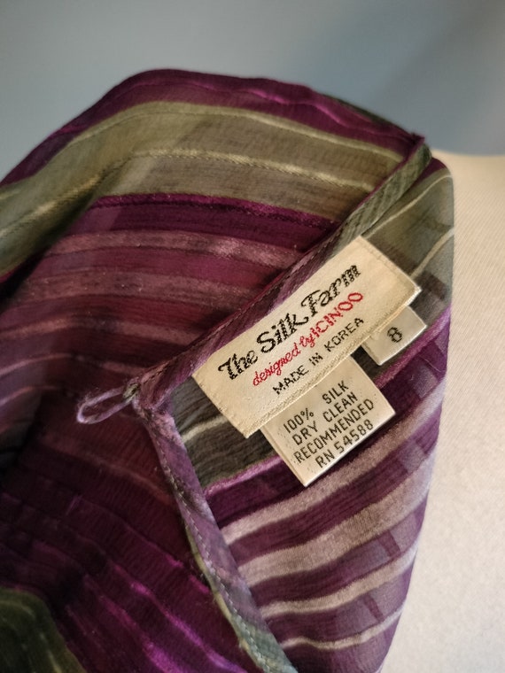 1980s Silk Farm silk dress, sheer ribbon satin st… - image 10