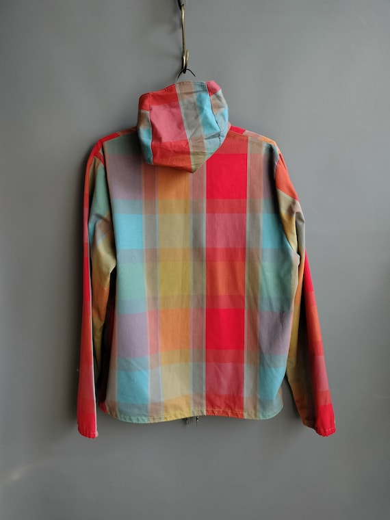 1960s rainbow plaid zipper jacket, hooded beach j… - image 2