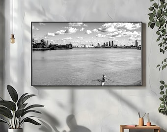 London Poster Black and White Print – Modern Living Room Wall Art – Thames Cityscape Decor